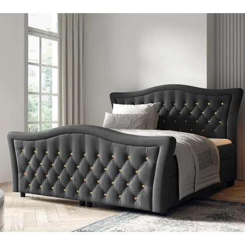 Aranżacja sypialni z ciemnoszarym łóżkiem Belvarinne