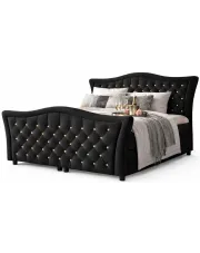 Czarne łóżko kontynentalne z kryształkami 5 rozmiarów - Belvarinne w sklepie Edinos.pl