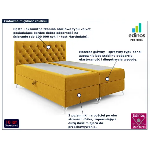Musztardowe łóżko kontynentalne Lunavello 4X
