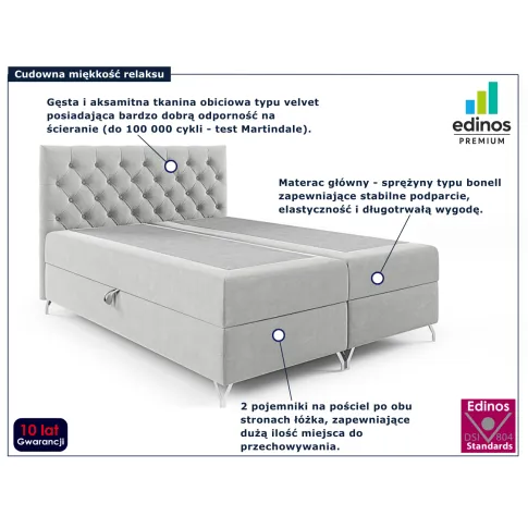 Jasnoszare łóżko kontynentalne Lunavello 4X