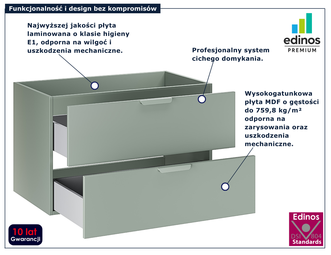Zielona wisząca szafka pod umywalkę Verdessa 3X 80 cm