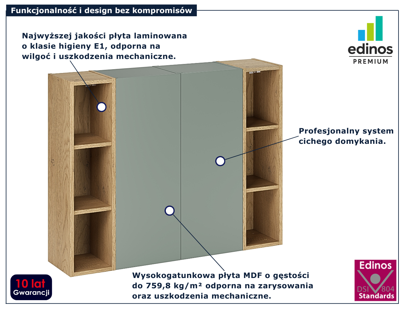 Nowoczesna zielona szafka ścienna do łazienki Verdessa 6X