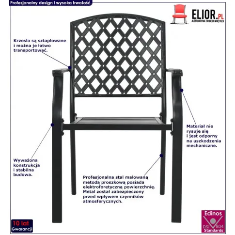 Zestaw metalowych krzeseł ogrodowych Talas infografika