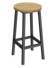 Loftowy hoker z podnóżkiem dąb artisan + czarny - Sanli 4X w sklepie Edinos.pl