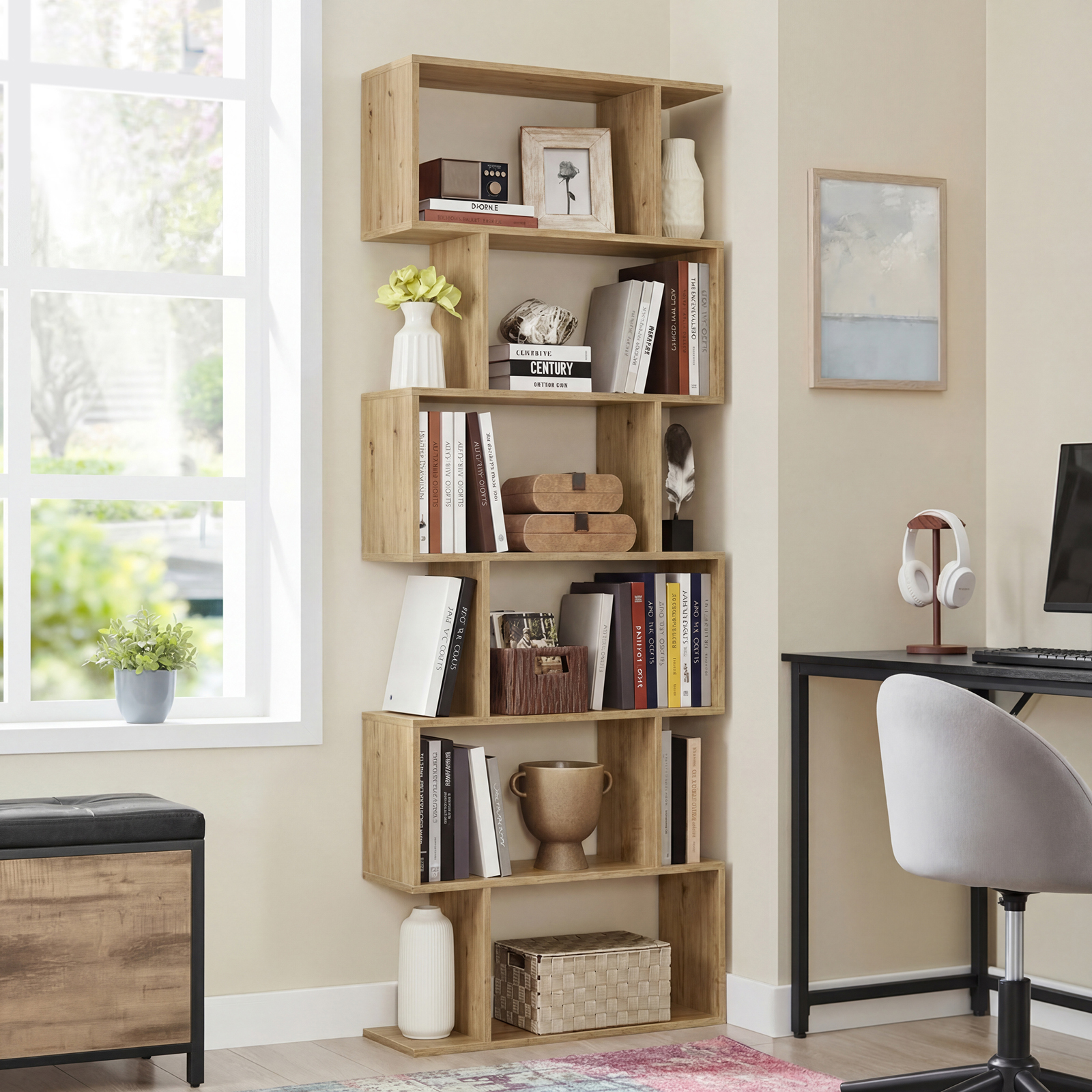 Aranżacja wnętrza z regałem 