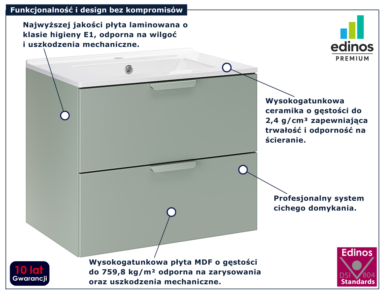Zielona wisząca szafka z umywalką Verdessa 12X 60 cm