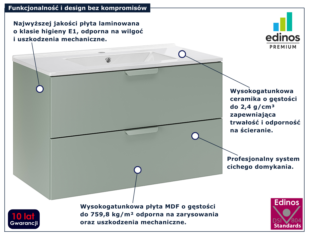 Zielona wisząca szafka z umywalką Verdessa 12X 80 cm