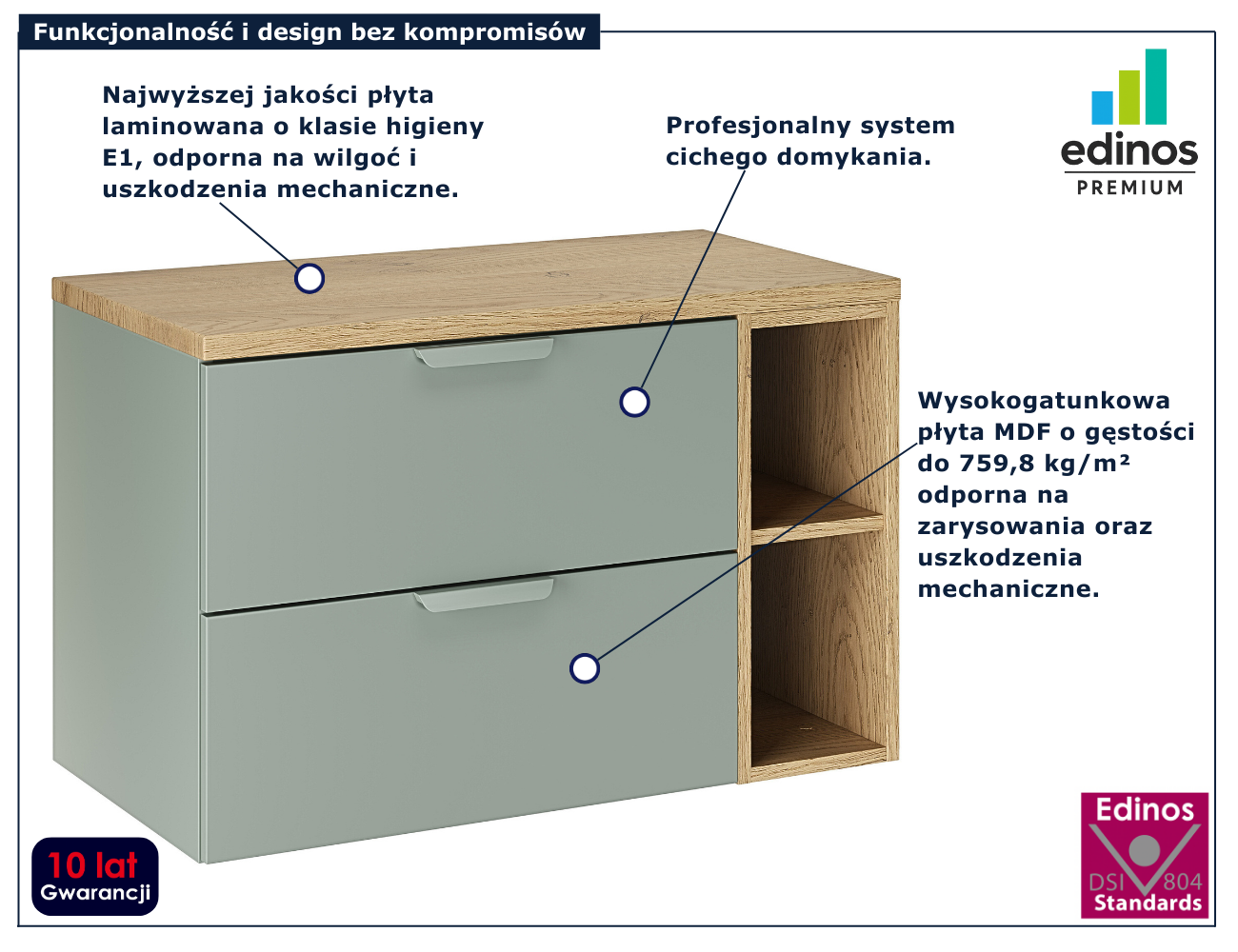 Zielona wisząca szafka łazienkowa Verdessa 13X