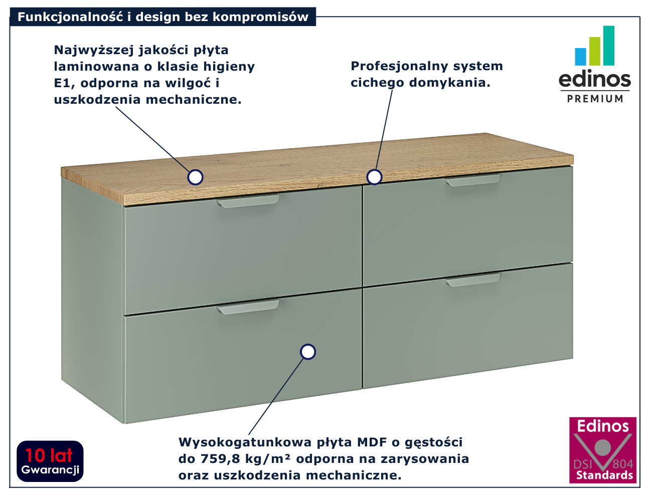 Zielona wisząca szafka łazienkowa Verdessa 14X