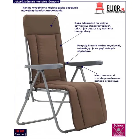 Zestaw brązowych składanych krzeseł ogrodowych Noel infografika