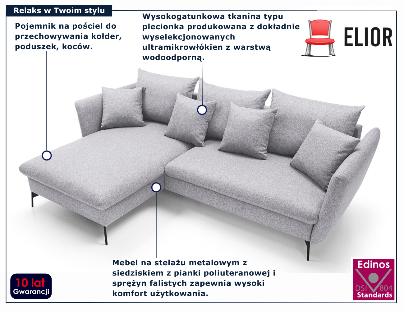 Ciemnopopielaty narożnik z funkcją spania Pessio 3X