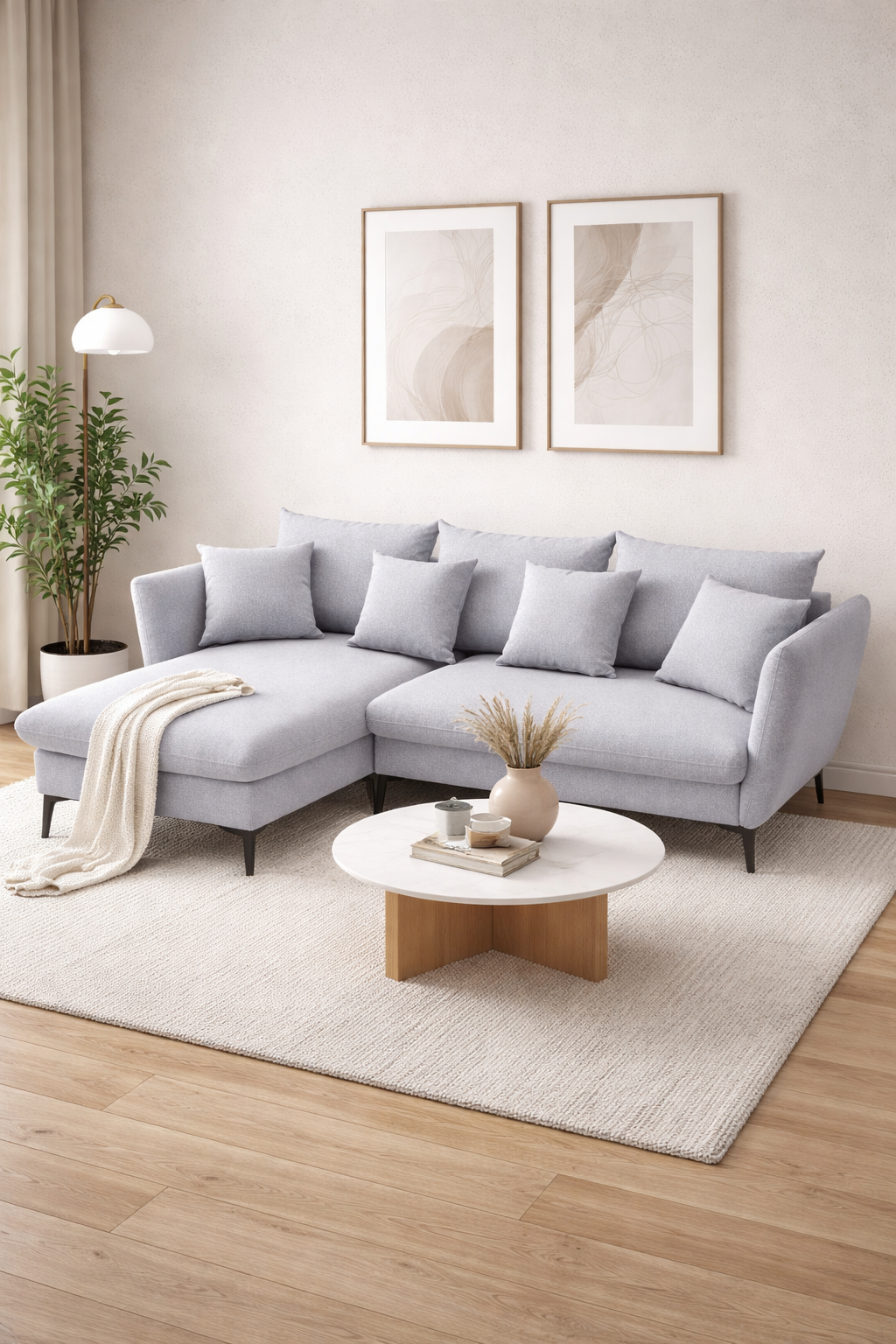 Nowoczesny salon z wykorzystaniem popielatego narożnika Pessio 3X