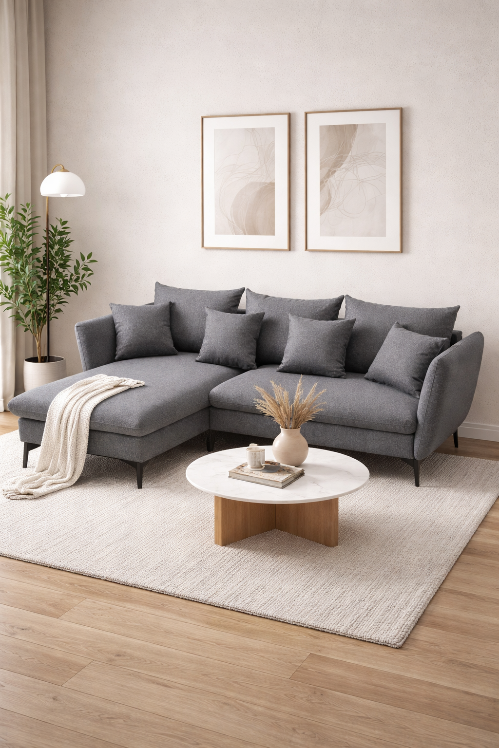 Przykładowa aranżacja z grafitowym narożnikiem z funkcją spania Pessio 3X