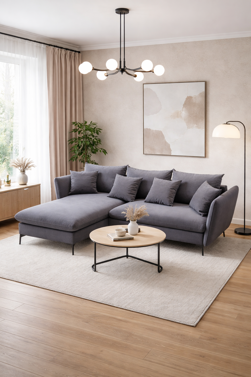 Aranżacja z wykorzystaniem grafitowego narożnika welurowego Pessio 4X