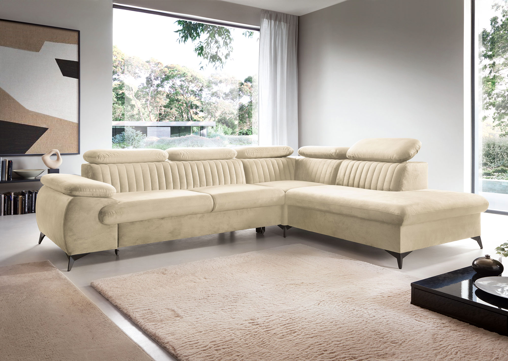 Przykładowa aranżacja z kremowym narożnikiem Revioni 3X