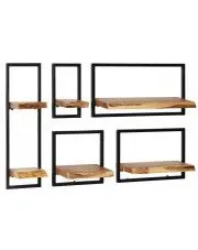 Brązowy zestaw drewnianych modułowych półek ściennych - Davero w sklepie Edinos.pl