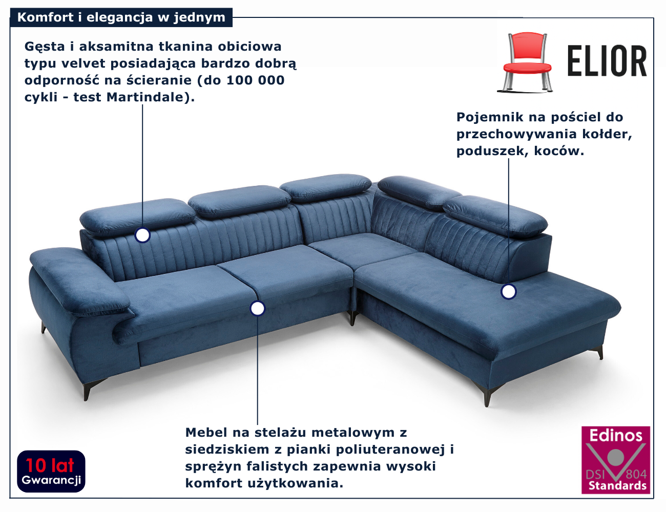 Ciemnoniebieski narożnik z funkcją spania Revioni 3X