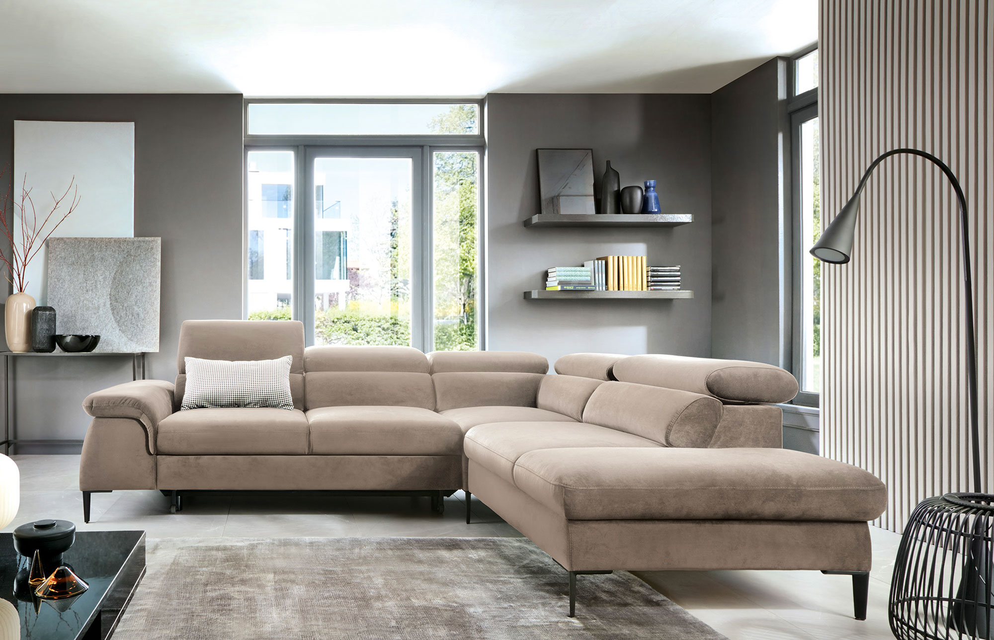 Wnętrze z beżówym narożnikiem Geriod