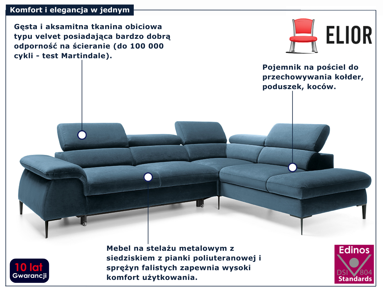 Granatowy narożnik z funkcją spania Geriod