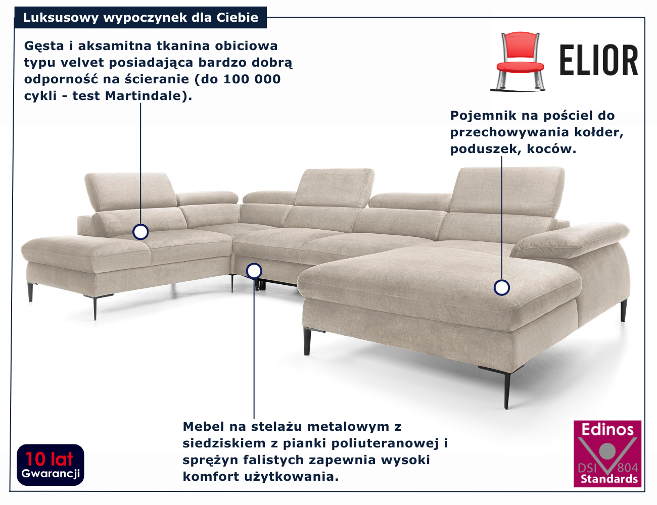 Kremowy narożnik w kształcie litery U Perioz