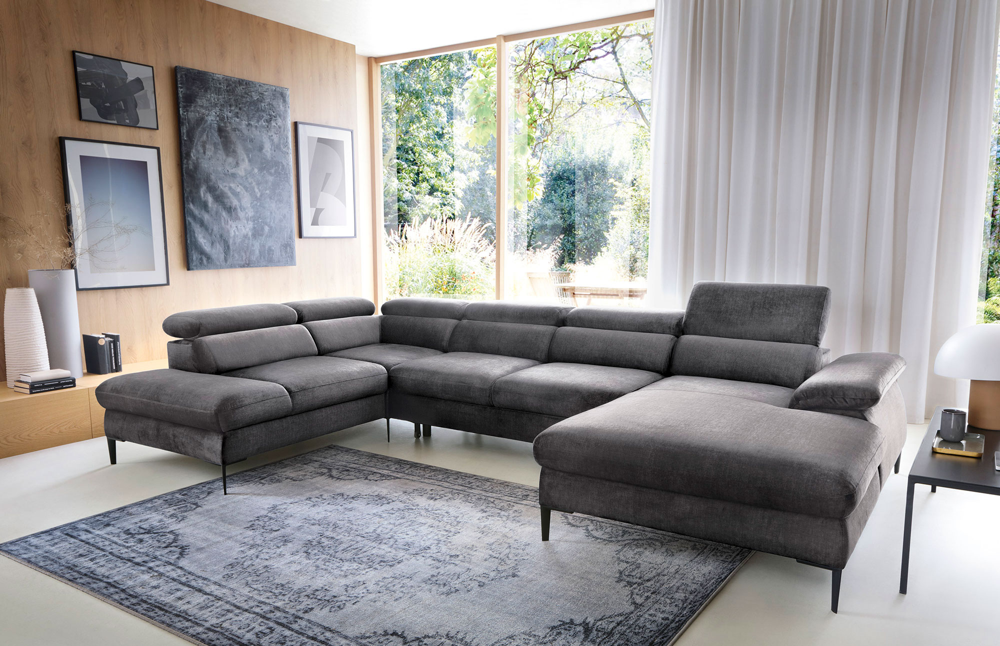 Wizualizacja narożnika Perioz szary w nowoczesnym salonie