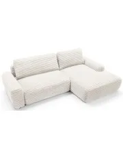 Sztruksowa kanapa narożna z funkcją spania ecru - Obelis w sklepie Edinos.pl