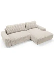 Kremowa sztruksowa kanapa narożna z pojemnikiem - Obelis w sklepie Edinos.pl
