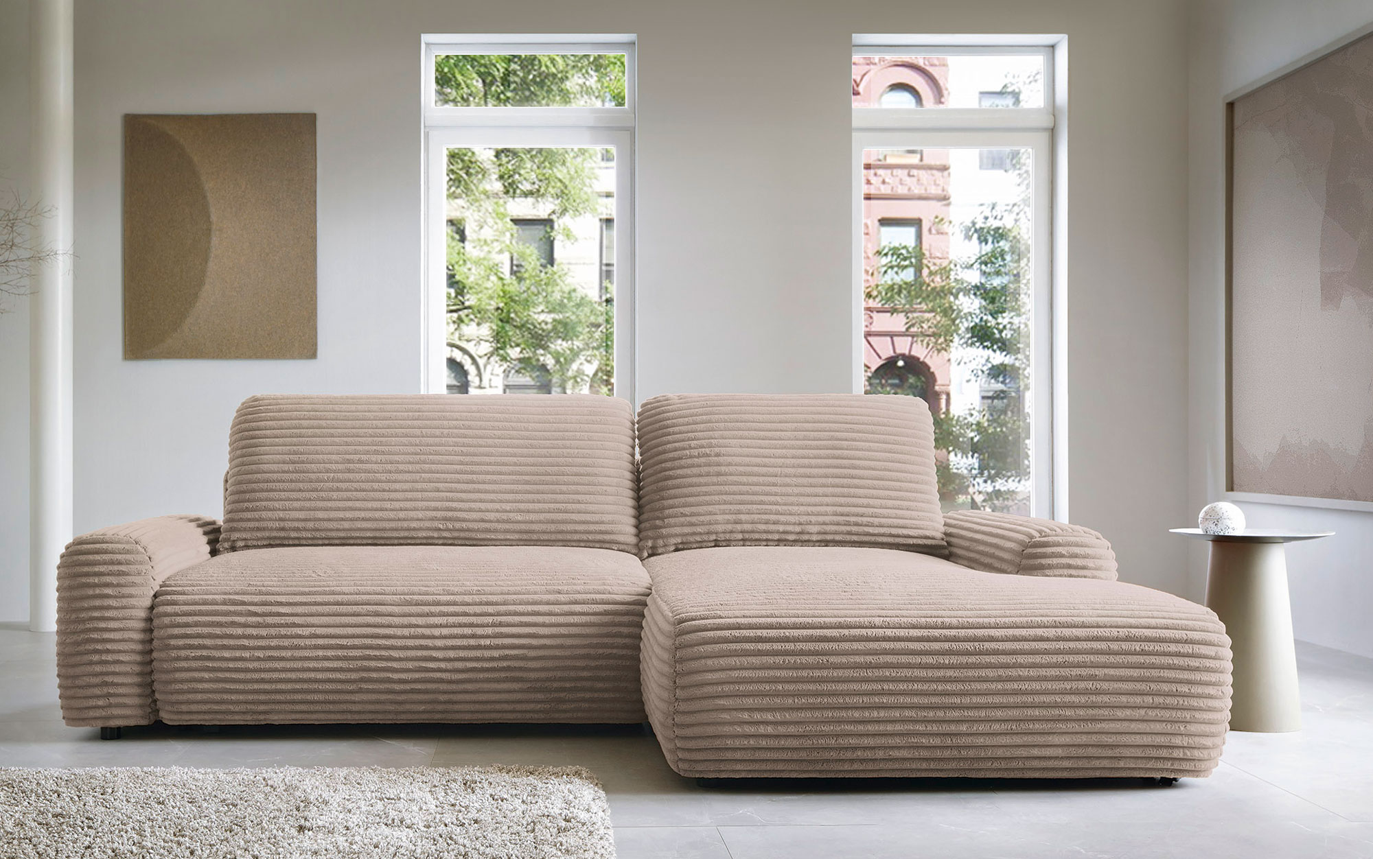 Wnętrze z wykorzystaniem sztruksowego narożnika Obelis cappuccino