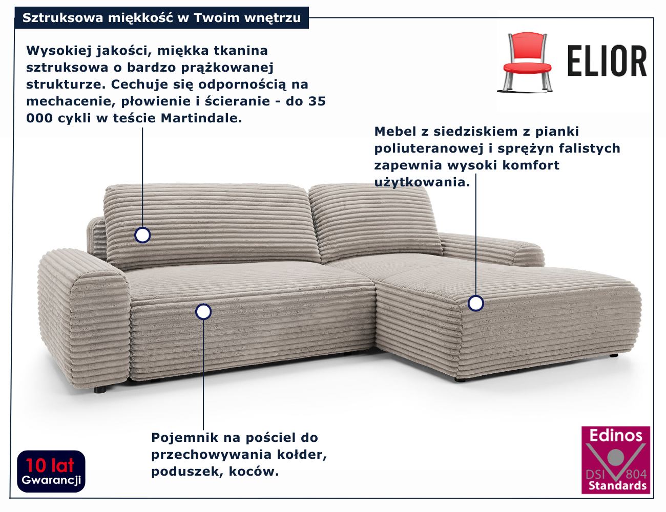 Narożnik sztruksowy z funkcją spania Obelis taupe