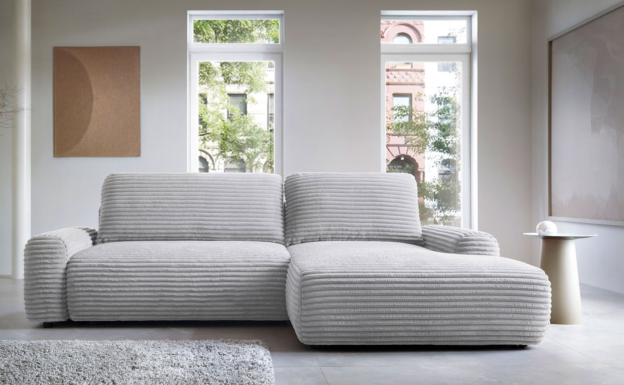 Przykładowe wykorzystanie szarego narożnika sztruksowego Obelis