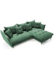 Zielony welurowy narożnik z funkcją spania butelkowa zieleń - Geriosso w sklepie Edinos.pl