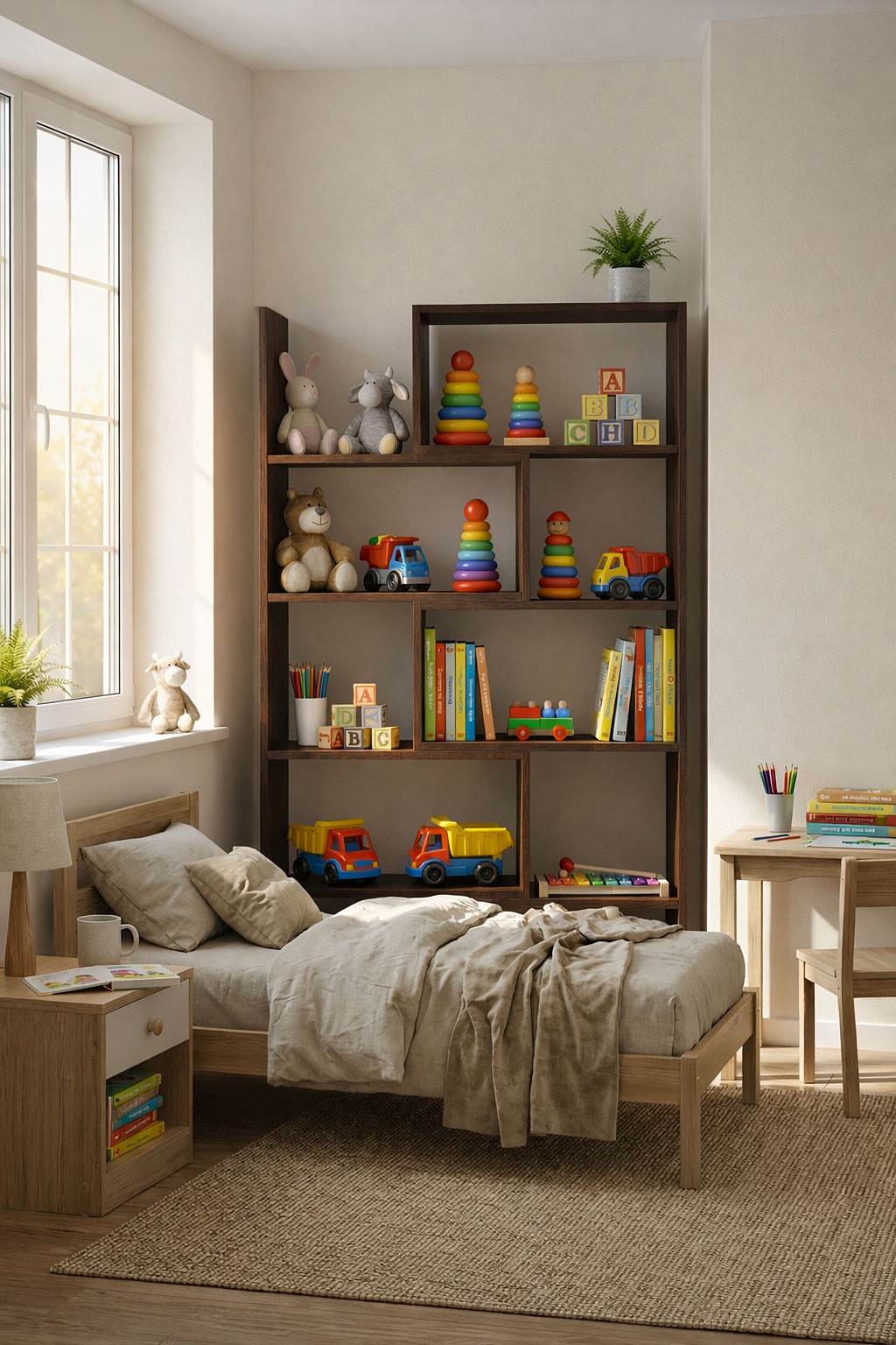 Aranżacja pokoju dziecięcego z regałem na zabawki Inglis 3X wenge