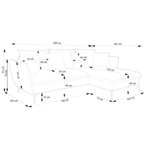 Wymiary narożnika sztruksowego Vettio