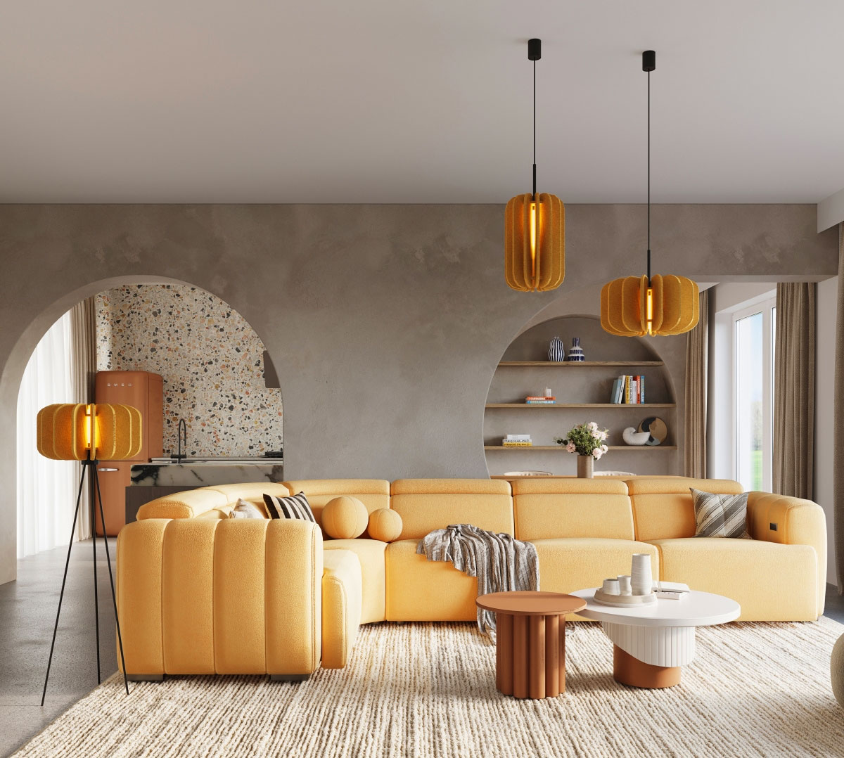 Salon nowoczesny z żółtą lampą trójnóg M189-Ladin