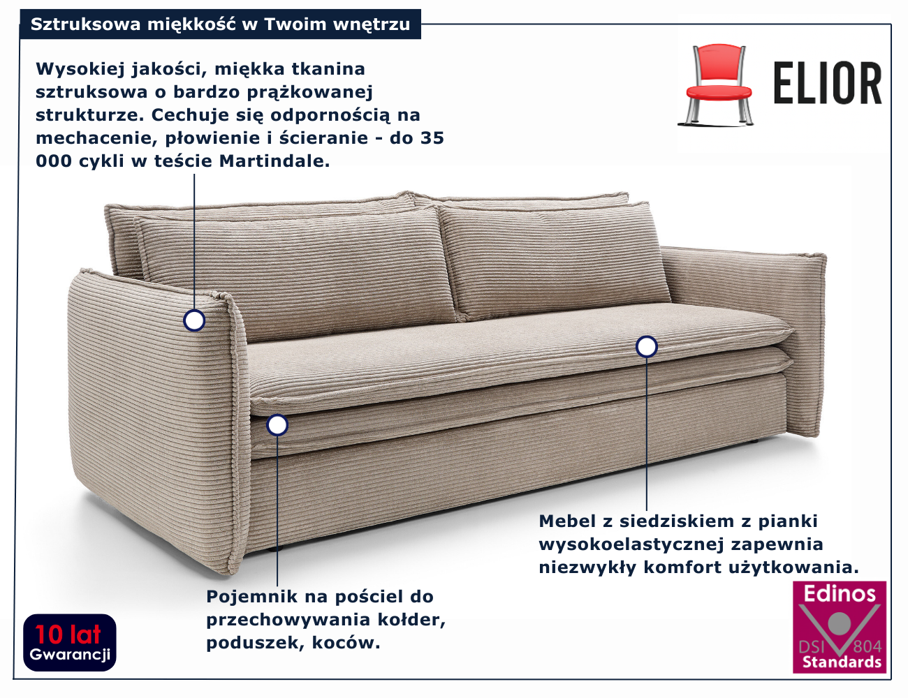 Beżowa sztruksowa sofa nowoczesna Eriena 4X