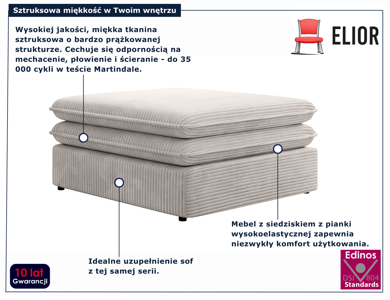 Beżowa kwadratowa pufa sztruksowa do kanapy Eriena 5X