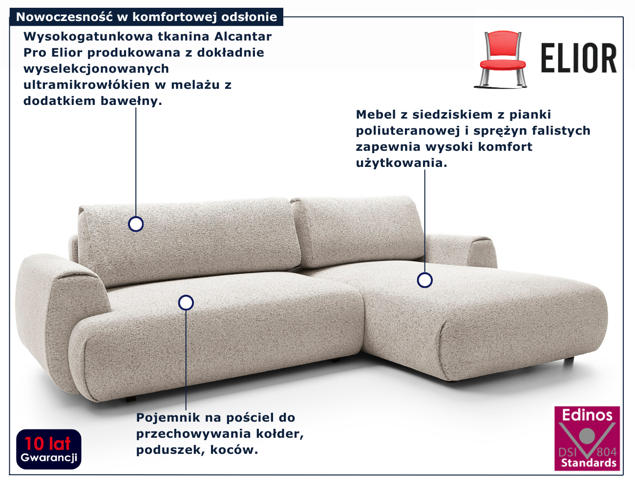 Melanżowy narożnik z funkcja spania jasny popiel Mezzia 3X