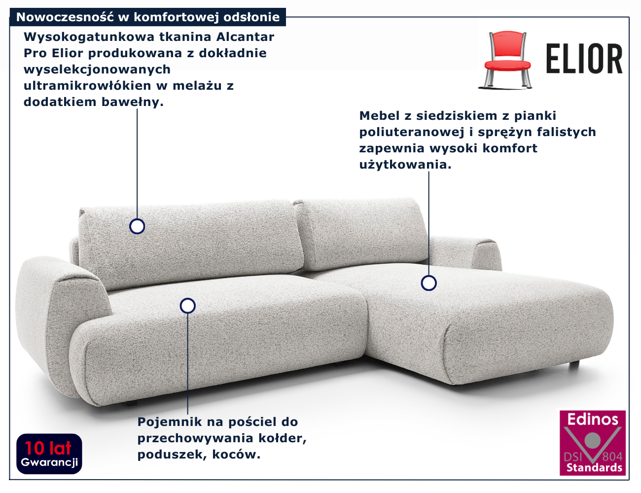 Jasnoszary melanżowy narożnik rozkładany Mezzia 3X