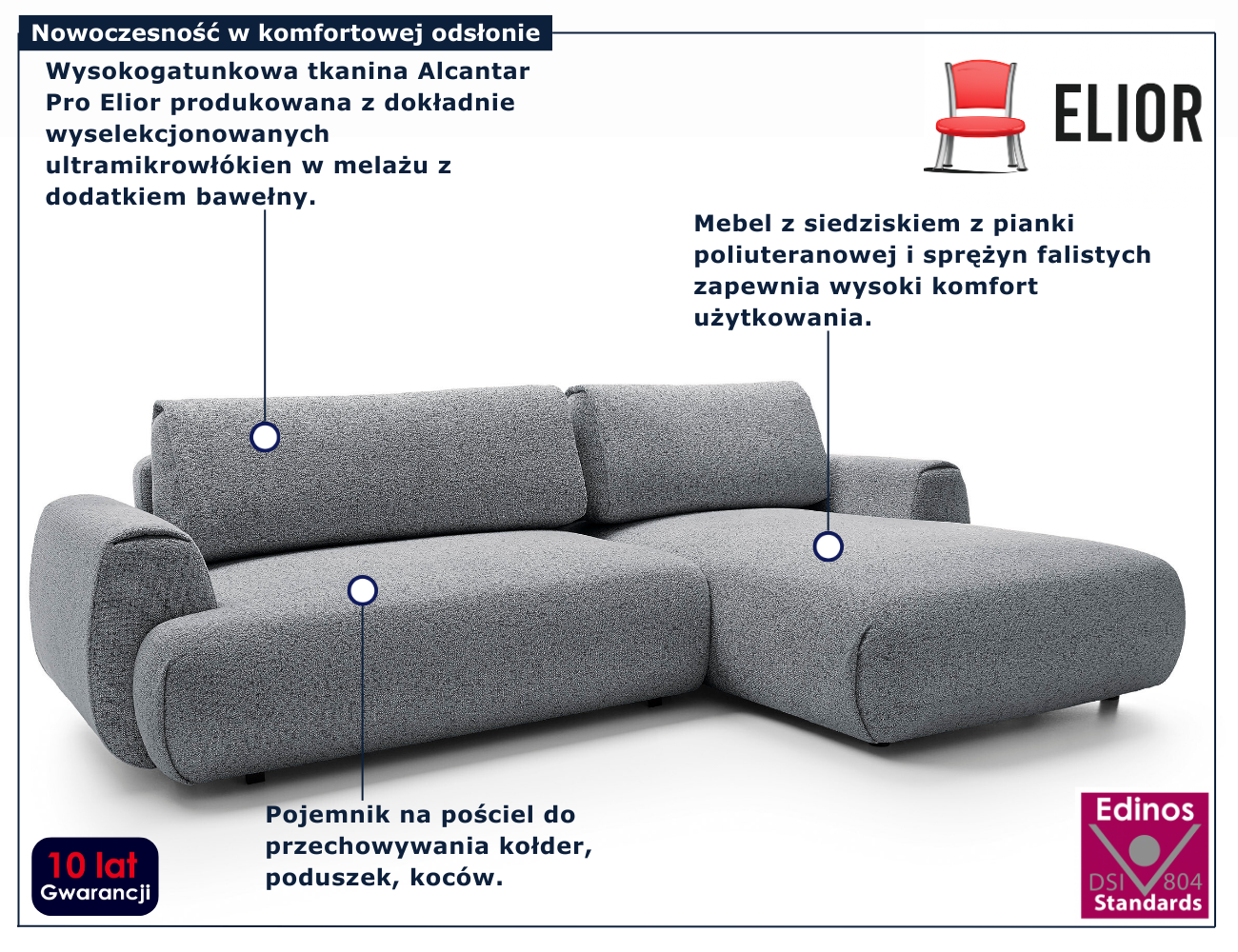 Narożnik rozkładany popielaty melanż Mezzia 3X
