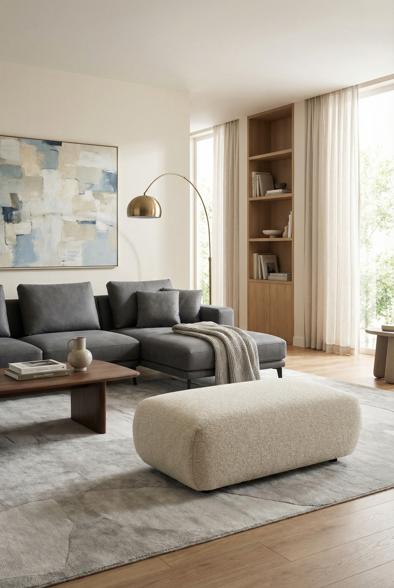 Salon z nowoczesną pufą na nóżkach Mezzia 4X ecru