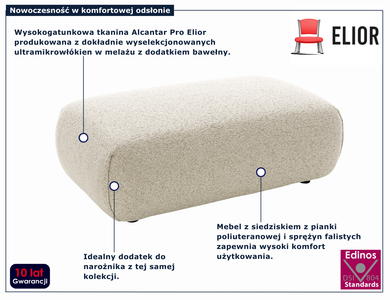 Duża prostokątna pufa Mezzia 4X ecru