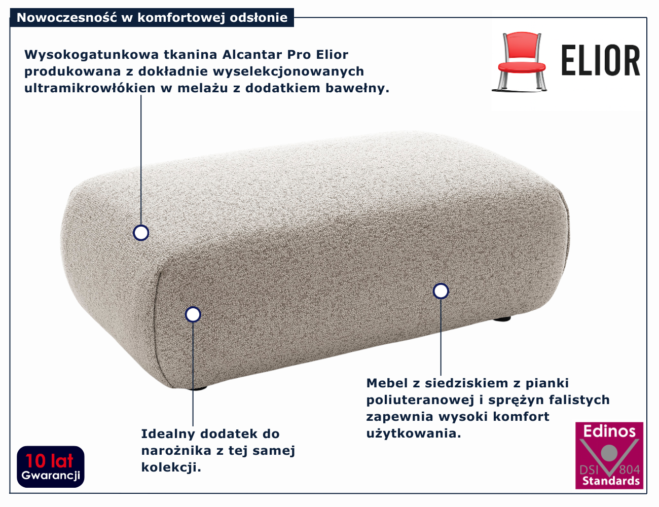 Duża melanżowa prostokątna pufa Mezzia 4X jasny popiel