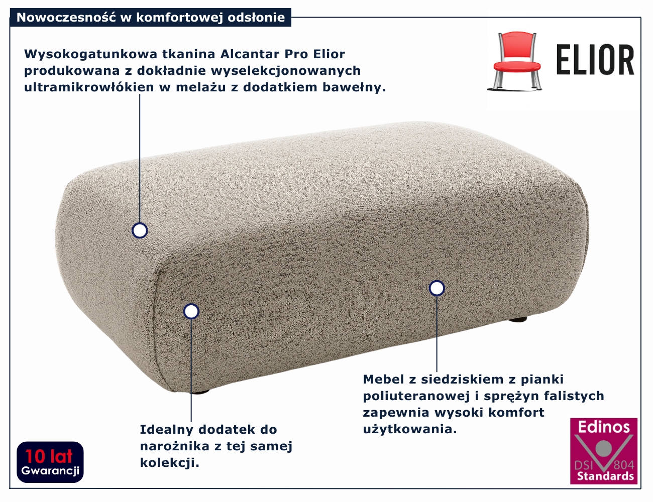 Melanżowa duża pufa na nóżkach Mezzia 4X zimny beż