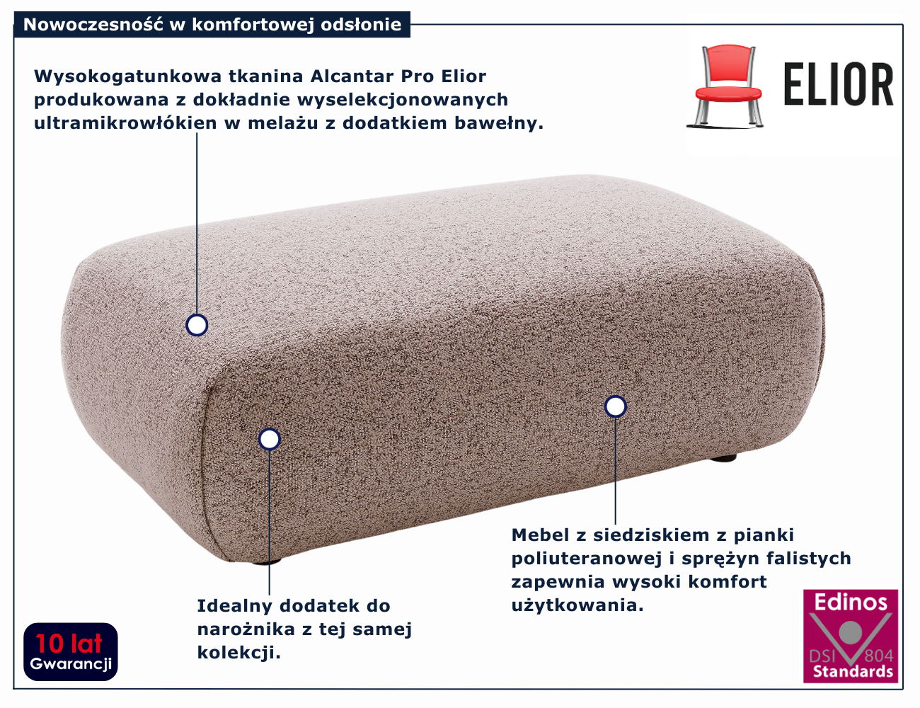 Prostokątna melanżowa pufa na nóżkach Mezzia 4X oberżyna
