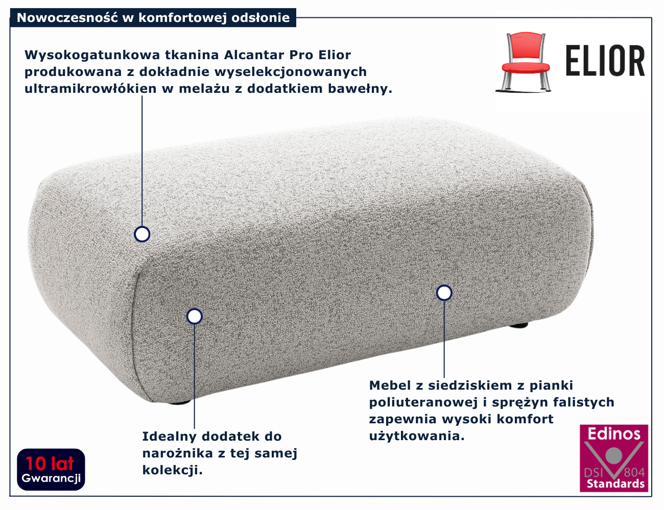 Duża jasnoszara pufa na nóżkach Mezzia 4X