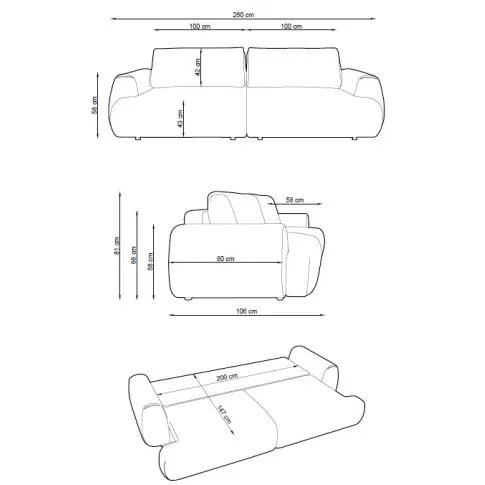 Wymiary rozkładanej kanapy Evonis