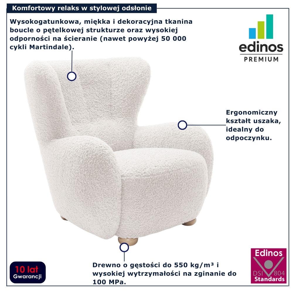 Biały fotel skandynawski włochacz do salonu Palori