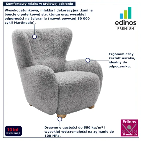 Szary fotel uchacz włochacz Palori