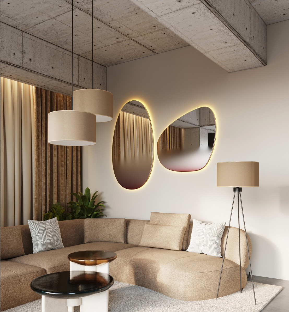 Wizualizacja wnętrza z elegancką lampą wiszącą M161-Lawezo