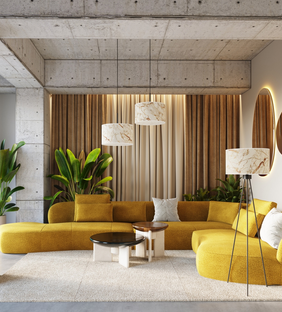 Areanżacja wnętrza z wiszącą lampą regulowaną M161-Lawezo